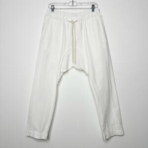 Bassike 100% Cotton Tapered Drop Slouch Pants Drawstring White Size 2 / Medium